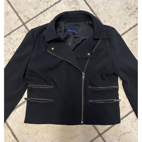 Banana Republic Moto Jacket Womens 12 Black Long Sleeve Pockets Collar Side Zip - Picture 2 of 7